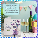 Nan Birthday Card - Jar Of Butterflies - Happy Birthday Card For Nan From Grandson Granddaughter, 5.7 Inch Beautiful Natural Bday Greeting Cards