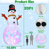 20Ft Giant Christmas Inflatable Snowman With Colorful 3D Rotating Lights, Outdoor Blow Up Christmas Decorations, Huge Sn