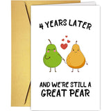 Funny 4Th Anniversary Card For Wife Husband, Sweet Four Years Card For Him Her, Cute Pear Love Card, Romantic Valentines Day Card