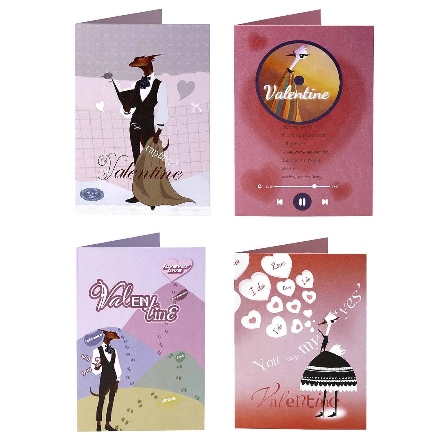 Valentines Day Card With Envelope,4 Funny Designs With Love, Perfect For Lover, Wife & Husband & Boyfriend & Girlfriend