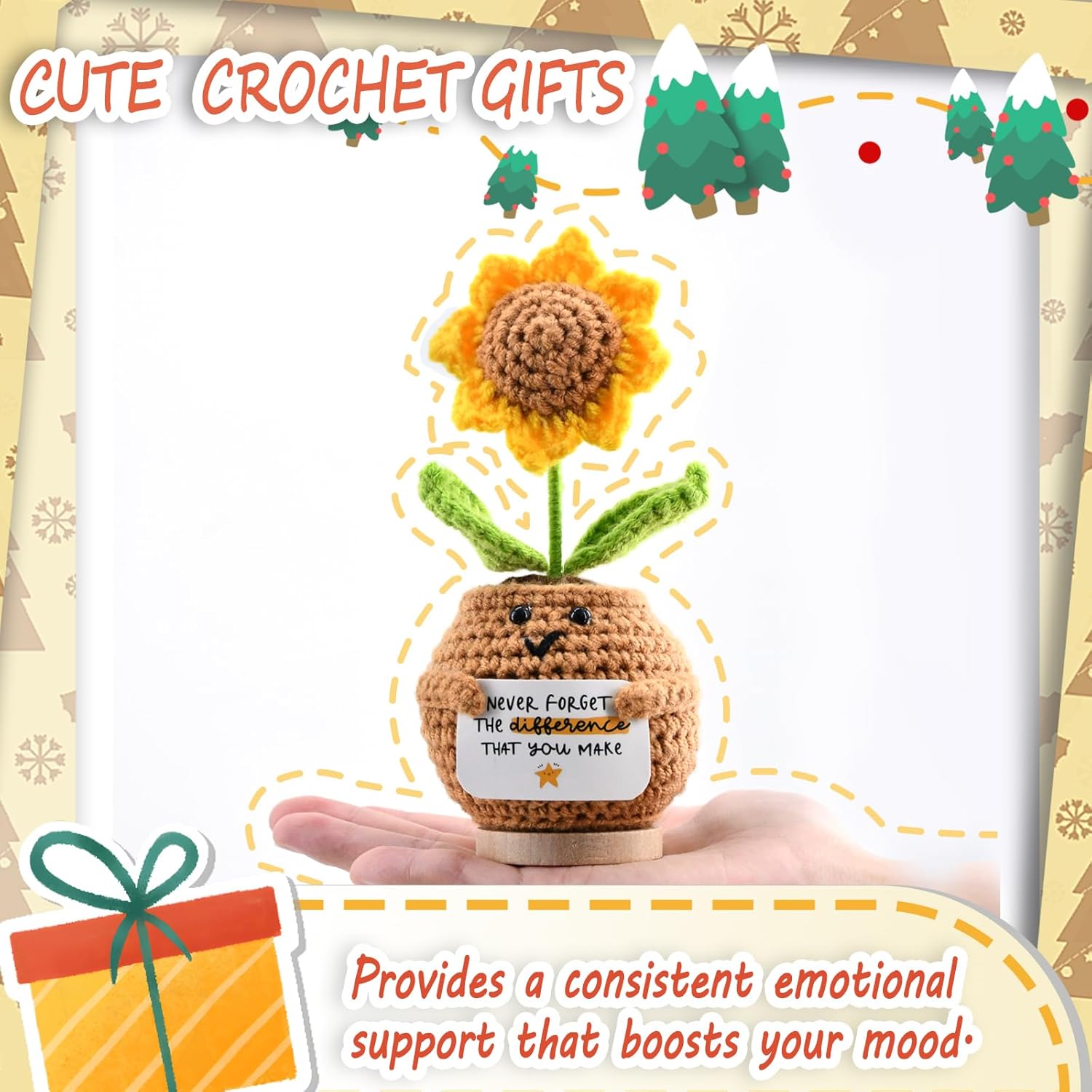 2 Pcs Handmade Positive Sunflower Crochet Artificial Flowers Decorations Sunflower Gift For Women Men Mom Graduation Teacher Appreciation Birthday (Nftd/Tmt)