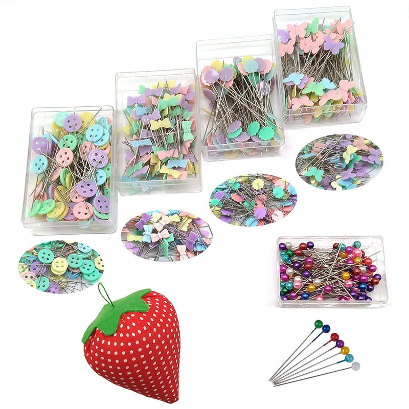 500Pcs Sewing Quilting Pins Flower Pin Flat Button Ribbon Head Pins Boxed For