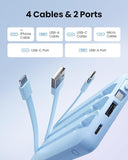 10000mAh Slim Portable Power Bank with Built In Cables 5 Outputs LED Display Blue