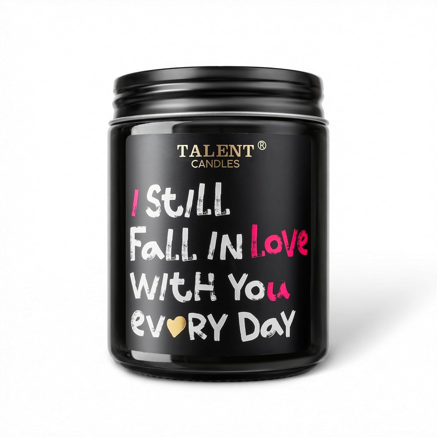 Romantic Scented Valentine Candle - Natural Soy Wax In Jar With Warm Night Fragrance For Home Decor, Bedroom, Living Room. Heartfelt Message Design, 8.4 Oz, 40 Hour Burn Time