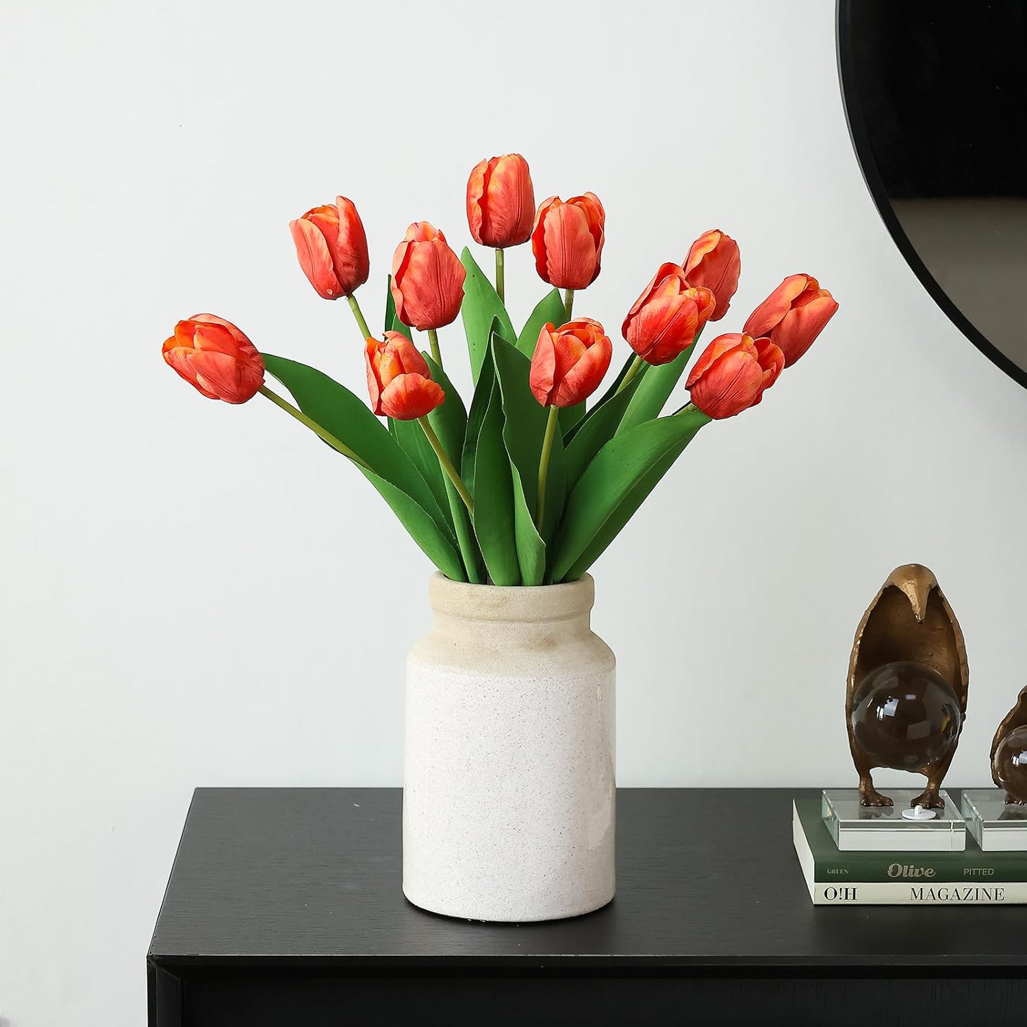 6Pcs Artificial Tulips Flowers Burgundy Fake Silk Tulips Flower Realistic Faux Tulip Flores For Wedding Decorations Table Centerpieces Flower Arrangement Dresser Vase Home Room Decor (Burgundy)