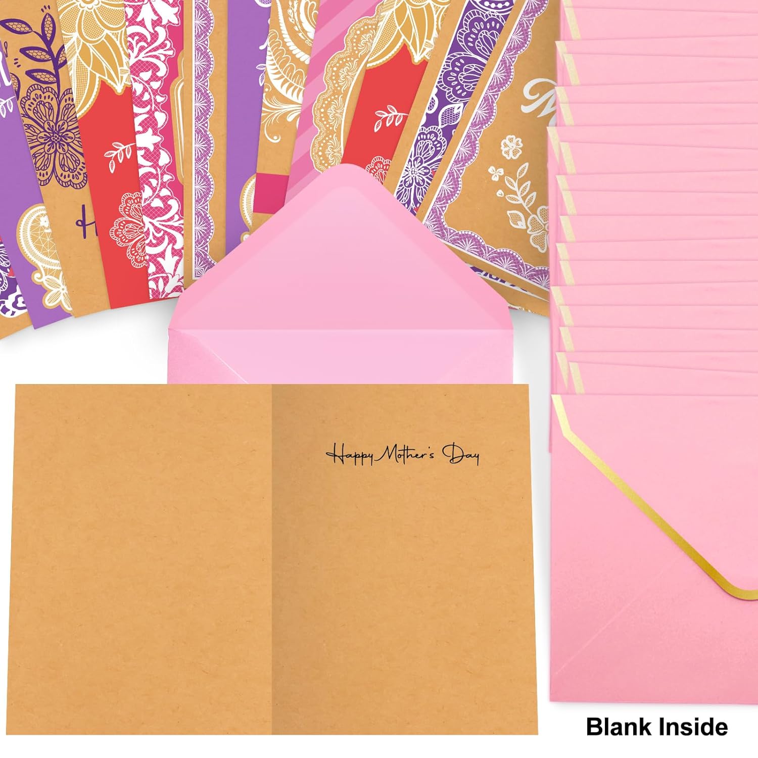 Macrame Mothers Day Cards Kraft Bulk 24 Pack Floral Happy Mother’S Day Greeting Card With Envelopes Gift For Mom