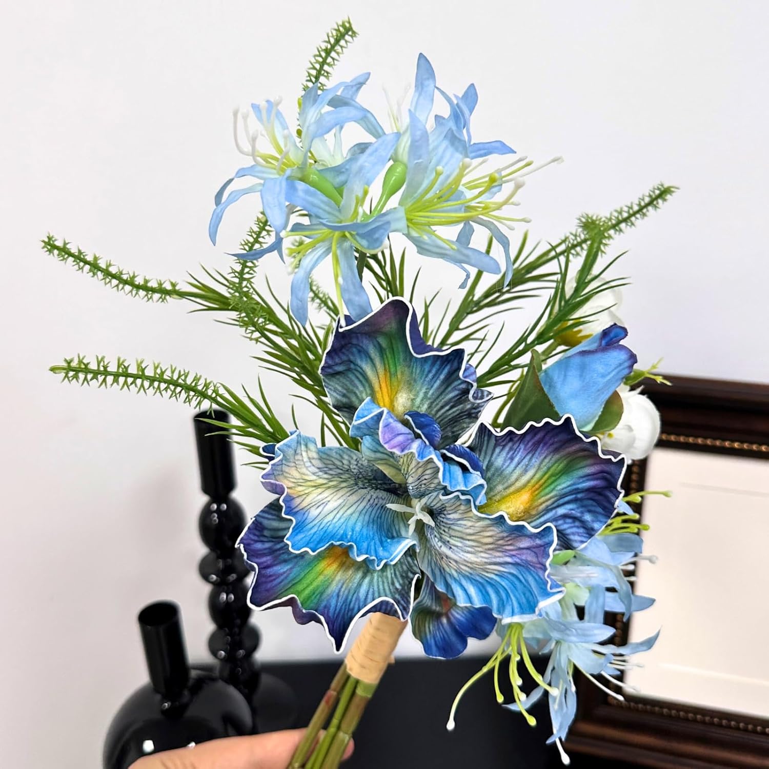 Fake Flowers In Vase, Artificial Flowers With Vase, Faux Flowers Arrangement Decoration For Farmhouse Dining Table Decor, Coffee Table Centerpiece Home Decor(Blue Iris)