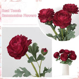 Dark Red Ranunculus Artificial Flowers 6Pcs Real Touch Ranunculus Flowers Fake Peonies Artificial Flowers For Diy Wedding Bouquet Party Table Home Decor(Dark Red)