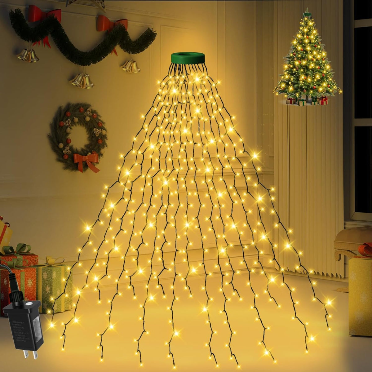 Christmas Tree Lights Indoor 400 Led Christmas Lights For Tree Twinkle Timer 8 Modes Waterproof 6.6Ft X 16 Lines For Chr