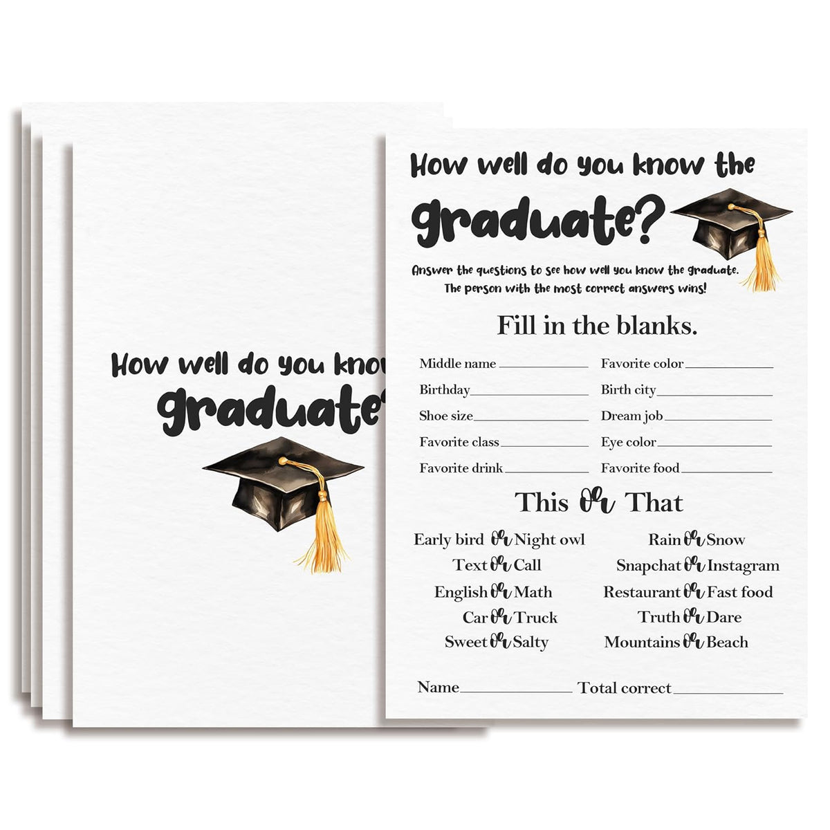 Graduation Party Games 2025 - How Well Do You Know The Graduate - 20 Pcs Graduation Game Cards For Graduation Party High School College Senior School Graduation Party Decorations And Supplies - A02