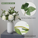 Artificial Silk Flowers Real Touch Realistic Roses Bouquet Long Stem For Home Wedding Party Valentine'S Day Mother'S Day Table Centerpieces Decorations (White,8 Flower Head)