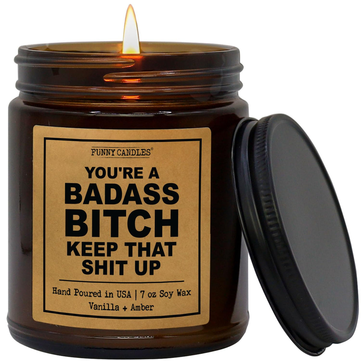 You’Re A Badass - - Scented Candle Gift For Women, Vanilla Sandalwood Scent, 9 Oz Amber Jar, 50+ Hr Burn, Best Friend Birthday Gifts For Women, Anniversary, Friendship, Motivation