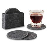 Drink Coasters Set Of 6 With Holder - Dark Gray Round Water Absorption Felt Mat, Prevent Furniture From Dirty And Scratched, Suitable For Kinds Of Mugs And Cups, 3.94 Inches Diameter