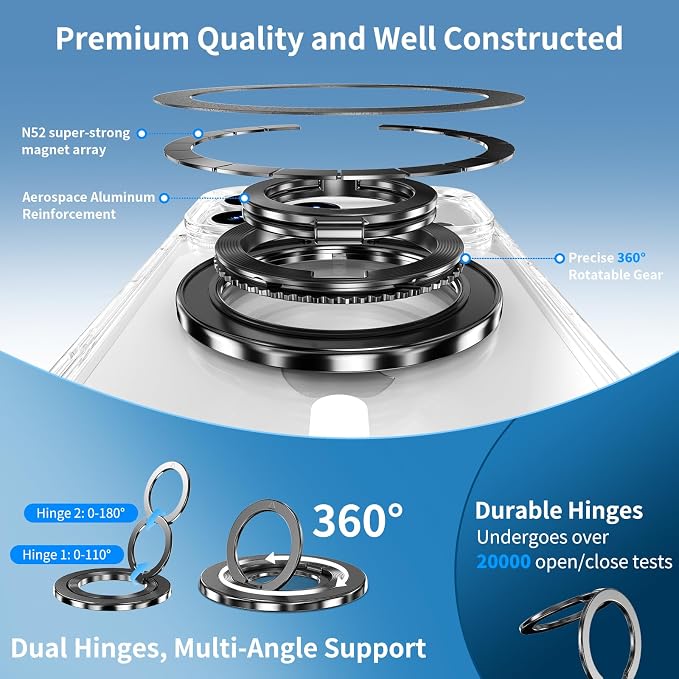 Clear 360 Spin Magnetic Black Stand Phone Case for Apple iPhone 18 Pro Max and iPhone 17 Pro Max