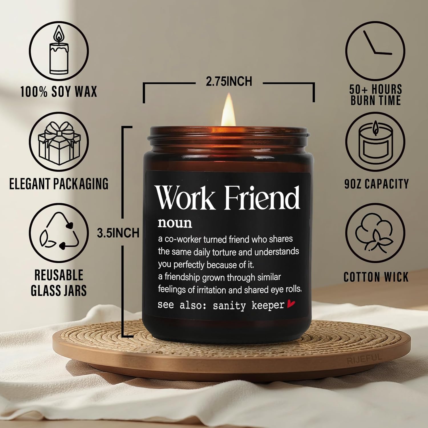 Funny Coworker Candle Gifts For Women, Work Friend Candle, Unique Work Friend Noun Explanation Candles For Coworkers, Bestie Friends, Birthday, Christmas, Moving Away, Farewell Candles Gift Ideas-26