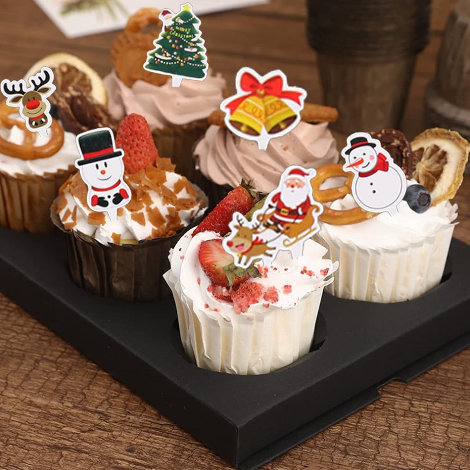 Christmas Cupcake Toppers, 74 Pieces Cute Cupcake Decorations Santas Tree Snowman Cake Toppers For Merry Christmas New Year Parties