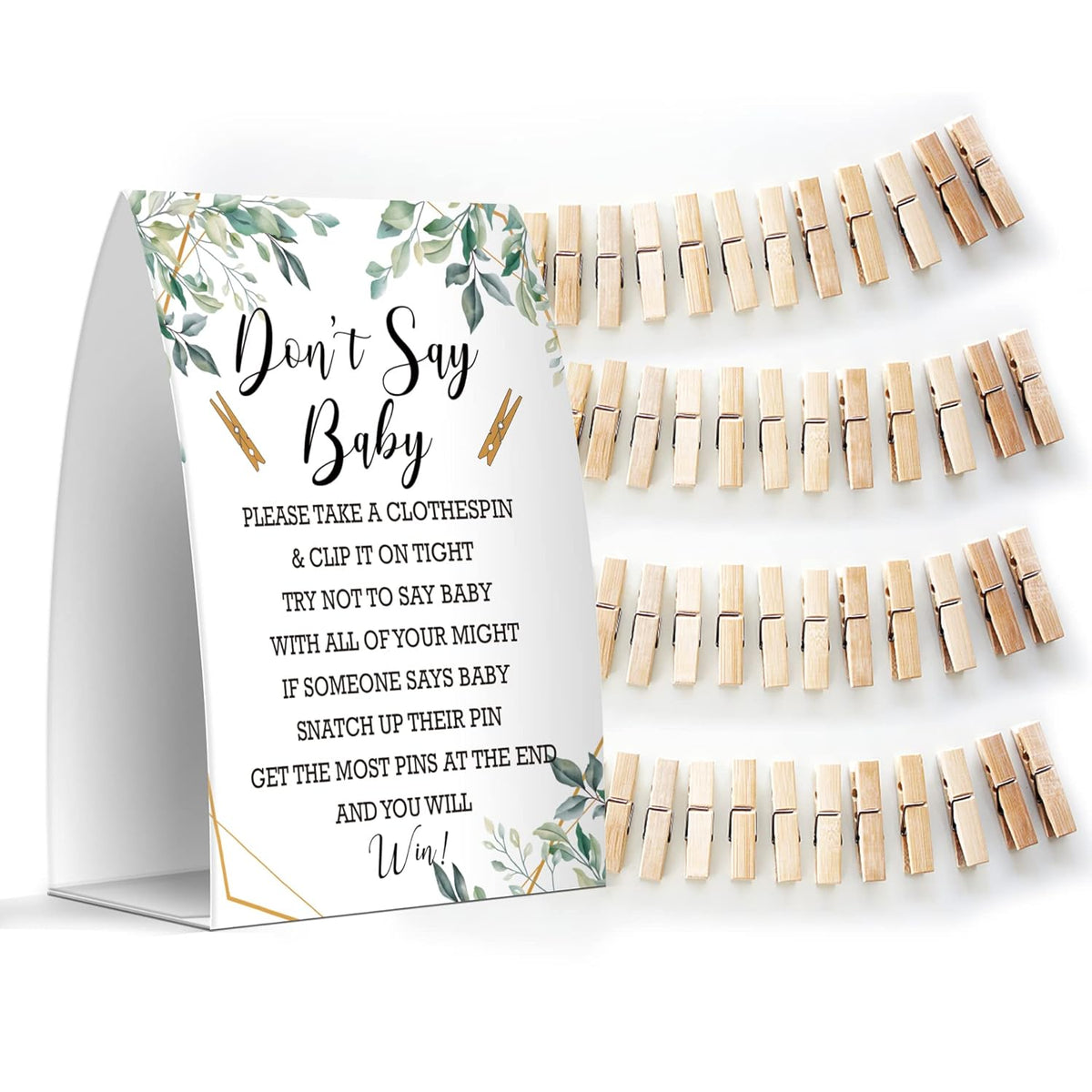 Don'T Say Baby Set - One 5X7 Sign And 50 Mini Clothespins, Baby Shower Games, Baby Shower Decoration, Gender Neutral Baby Shower - Msjb009