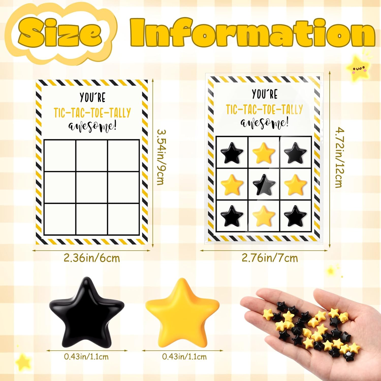30 Sets Tic Tac Toe Board Inspirational Cards With Mini Star Bulk Gifts For Activities Party Favors(You'Re Tic Tac Tally Awesome,Black And Yellow)