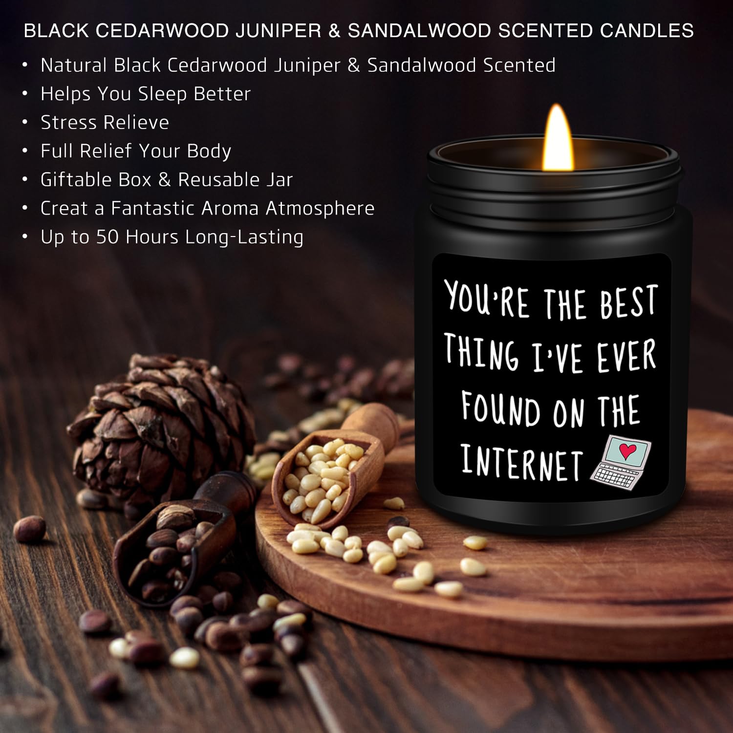 Valentines Unique Day Gifts For Him, Boyfriend, Husband, Men, Funny Anniversary Birthday Christmas Valentines Romantic Gifts For Him, Boyfriend, Black Cedar Juniper Sandalwood Candle