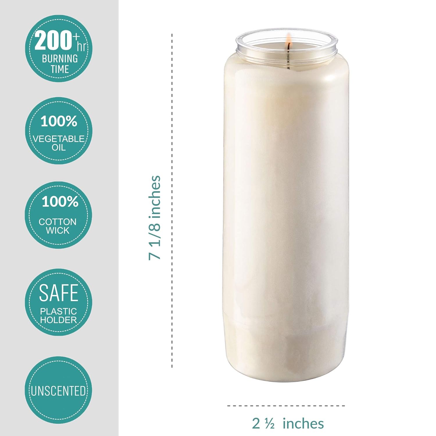 9 Day Prayer Candles, 9 Pack - 7” White Memorial Candle For Shiva, Religious Ceremony, Party, Emergency Candles - Long Burning Vegetable Wax In Plastic Jars