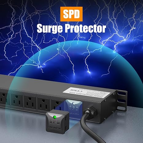 1U Rack Mount PDU Power Strip 10 Outlets Individual Switches 15A 6 Ft Cord
