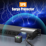 1U Rack Mount PDU Power Strip 10 Outlets Individual Switches 15A 6 Ft Cord