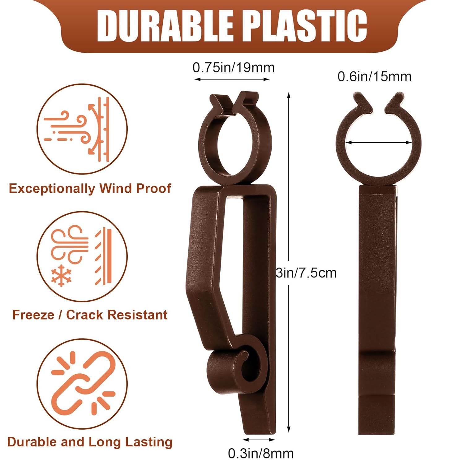 Large C7 C9 Christmas Light Clip Outdoor Holiday Light Clips For Gutters And Shingles Outdoor Hang Gutter Hooks Weatherproof For Christmas Decoration(Coffee,120 Pcs)