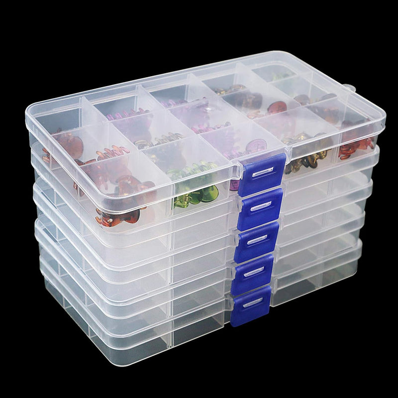 5 Pack 15 Grids Clear Bead Storage Containers Craft Storage Cases Tran