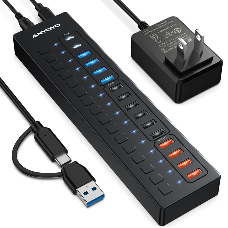 Powered Usb Hub, 16-Port 60W Usb 3.0 Splitter (10 Usb 3.0 Ports+4 2.4A Chargin