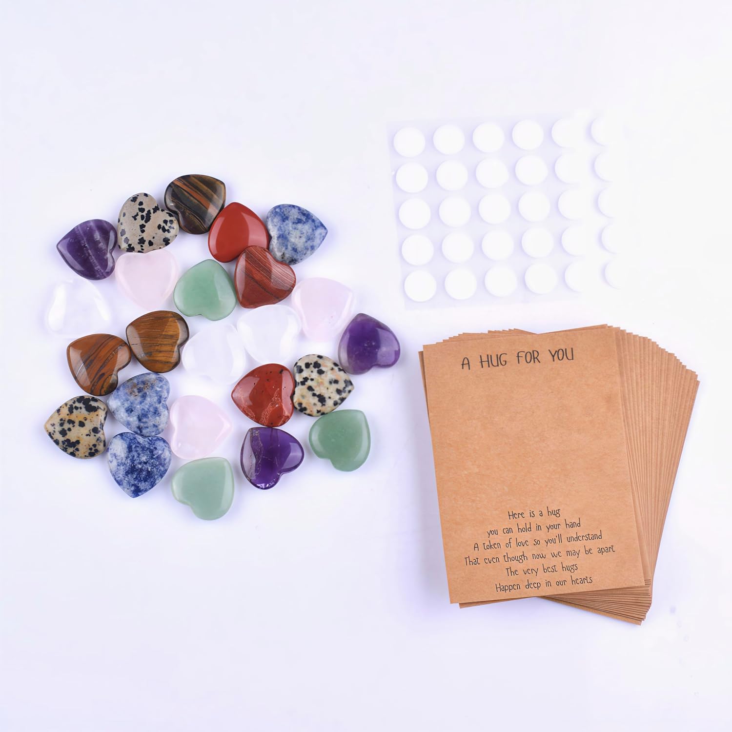 Valentine'S Day Gift, 24 Sets Pocket Hug?Heart-Shaped Natural Crystal Stone Card, Party Gift Exchange