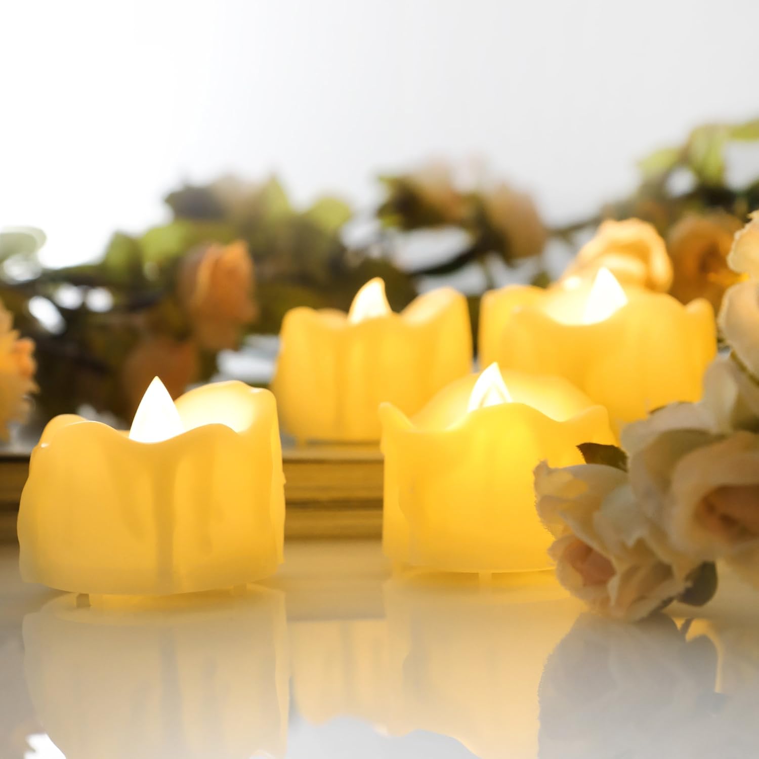 CANDLE CHOICE Battery Operated Flameless Votive Candles with Timer Realistic Flickering Fake Electric LED Tea Lights Tealights for Halloween Christmas Party Wedding Decorations Batteries Incl. 6 Pack