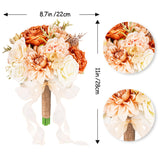Wedding Bouquets For Bride Bridesmaid,Terracotta Burnt Orange Bouquet Artificial Fake Silk Roses Flowers Bridal Bouquet For Wedding Fall Boho Rustic Church Decoration Toss Bouquet (8.6In(M))