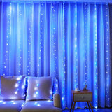 300 LED Blue Curtain Fairy Lights 9.8FT x 9.8FT Twinkle String Lights with Remote Control 8 Lighting Modes for Bedroom Wedding Party Indoor Outdoor Decor