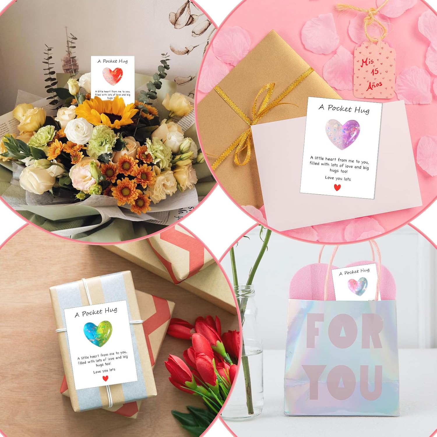 8 Pcs Pocket Hug Resin Heart With Greeting Cards Thinking Of You Gifts, Long Distance Relationship Gifts I Love You For Him Her, Pocket Hugs For Friend Boyfriend Girlfriend Family