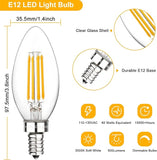 E12 Candelabra LED Bulbs 60W Equivalent B11 Dimmable 3000K Soft White Chandelier Bulbs 6 Pack