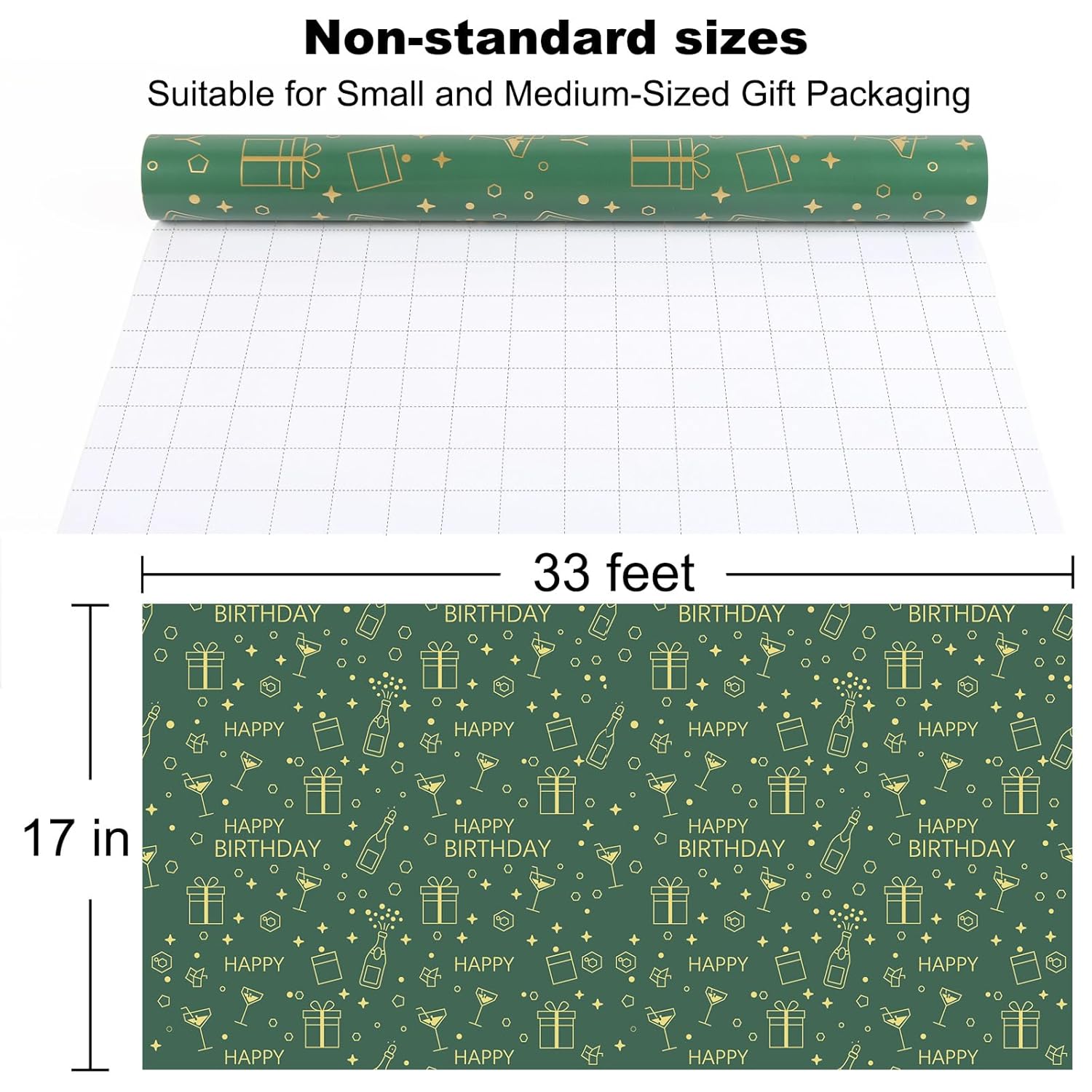Happy Birthday Wrapping Paper Roll 17 Inch X 33 Feet Gift Wrap For Medium & Small Gifts Perfect For Birthday And Holiday Party Gift Wrapping