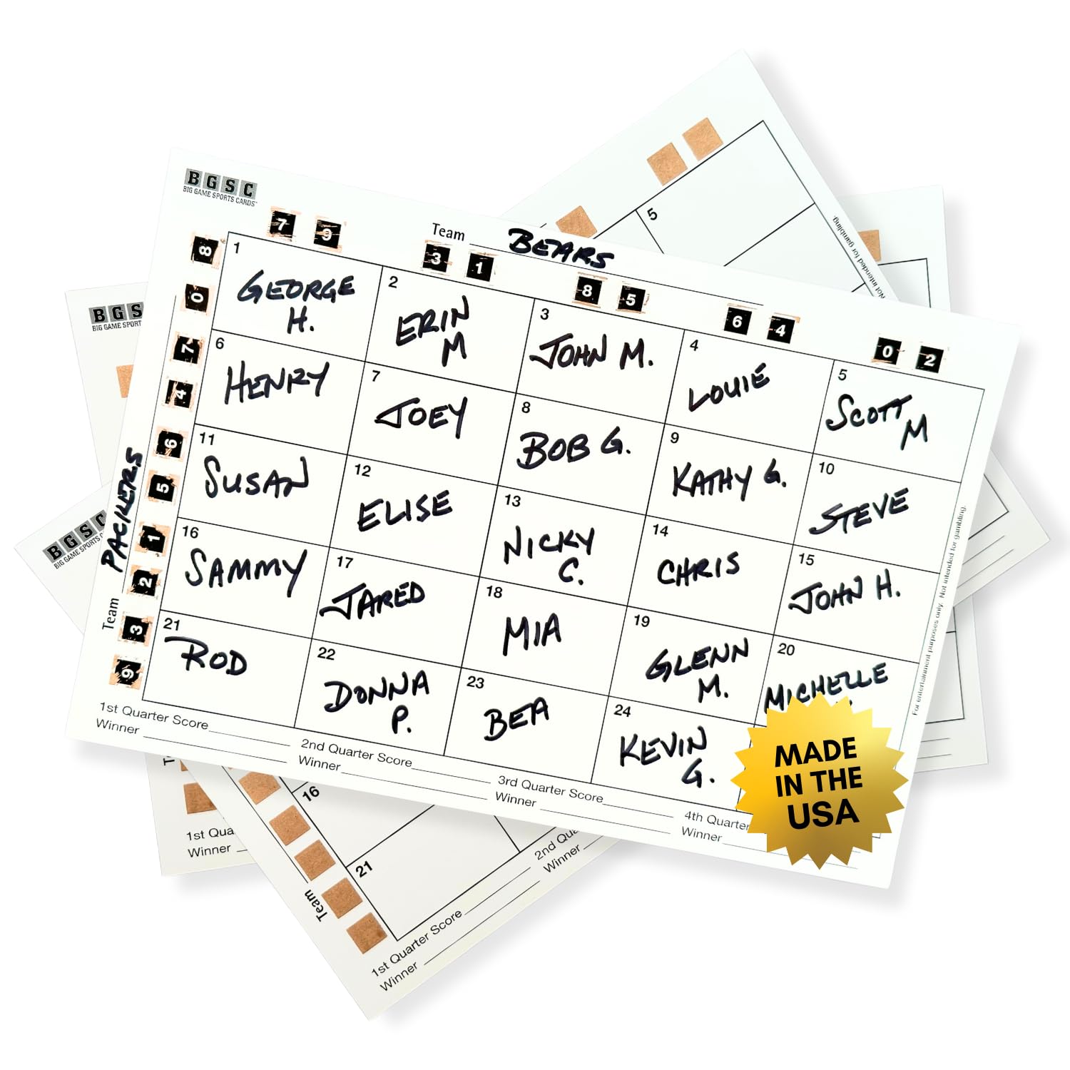 Big Game Sports Cards, Inc. 25 Squares Pool, 10 Pack. Made In Usa. Perfect For Football Games, Basketball Games, And Parties - Scratch Off Cards For Sports Game Betting And Fundraisers.