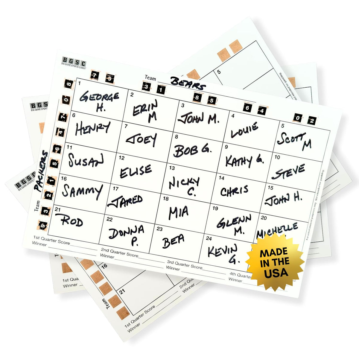 Big Game Sports Cards, Inc. 25 Squares Pool, 10 Pack. Made In Usa. Perfect For Football Games, Basketball Games, And Parties - Scratch Off Cards For Sports Game Betting And Fundraisers.