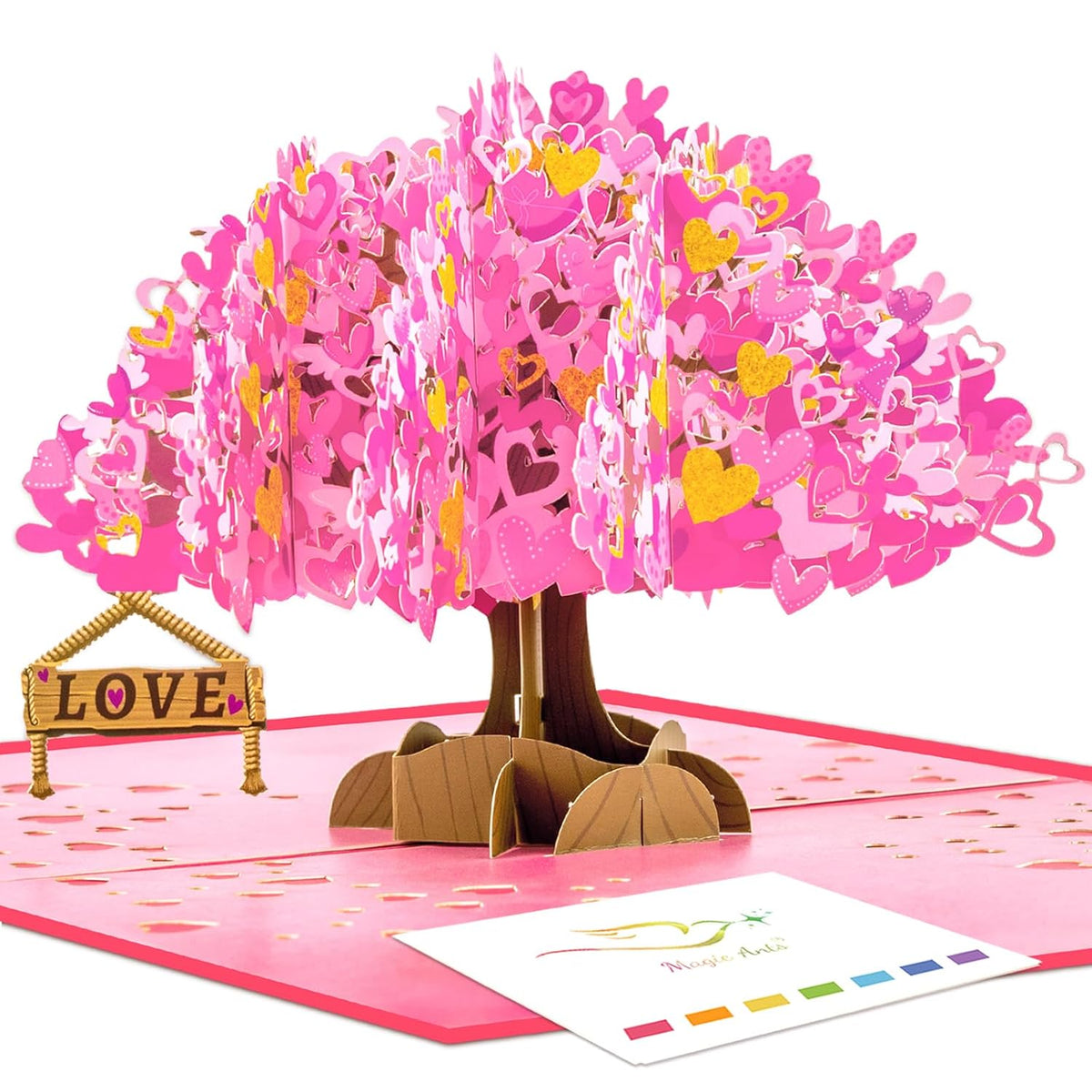 3D Pop Up Tree Of Love Card With Blank Note Card - Pink Hearts Tree Greeting Card With Envelope - Romantic Love Card For Valentine'S Day, Anniversary, Proposal, Wife, Husband, Girlfriend, Boyfriend