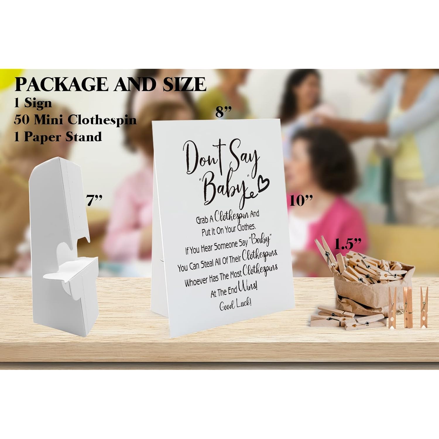 Don'T Say Baby Game, One 8X10 Sign Equipped Standing Rack, 50 Mini Clothespins, Baby Shower Games, Gender Reveal Games, Baby Shower Decoration, Gender Neutral, Nb002