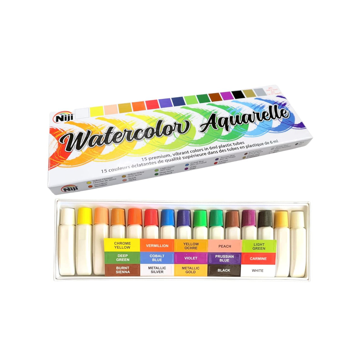 Yasutomo Niji Aquarelle Watercolor Set, 15 Colors
