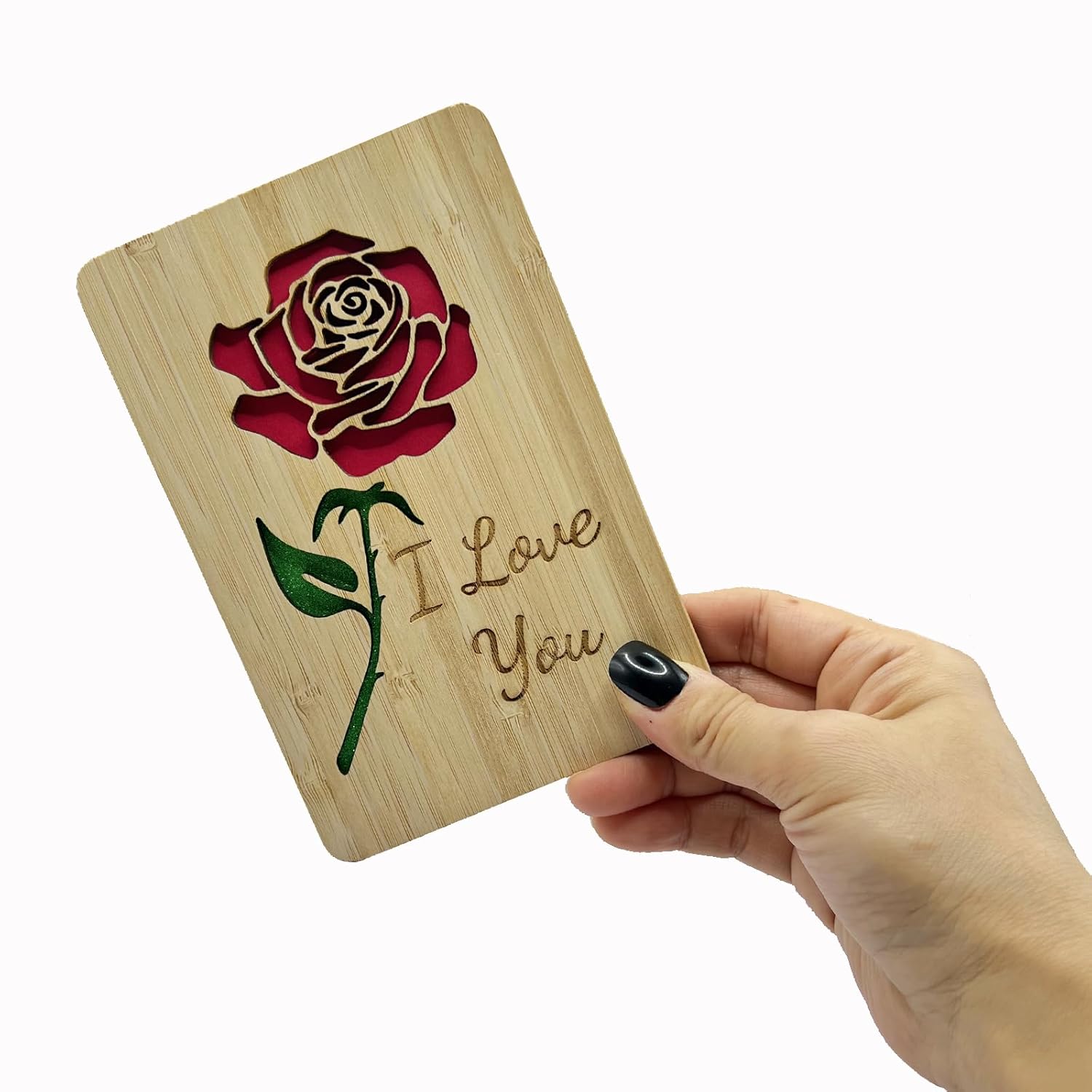 Wooden Greeting Cards With Envelope,Featuring “I Love You” Rose Carving – Ideal For Valentine’S Day, Anniversary,Birthday, Mothers Day & Wife Or Girlfriend