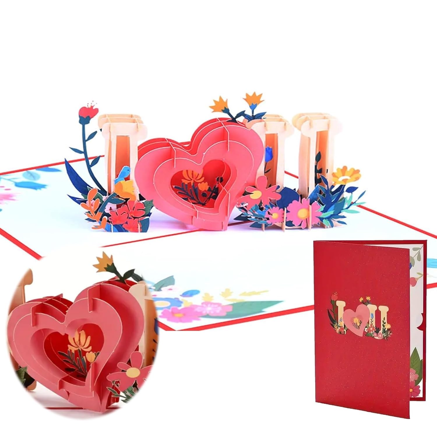 3D Pop-Up Love Cards With Envelopes Valentines Day Card Red Love Heart 10.2" X 7" Greeting Card