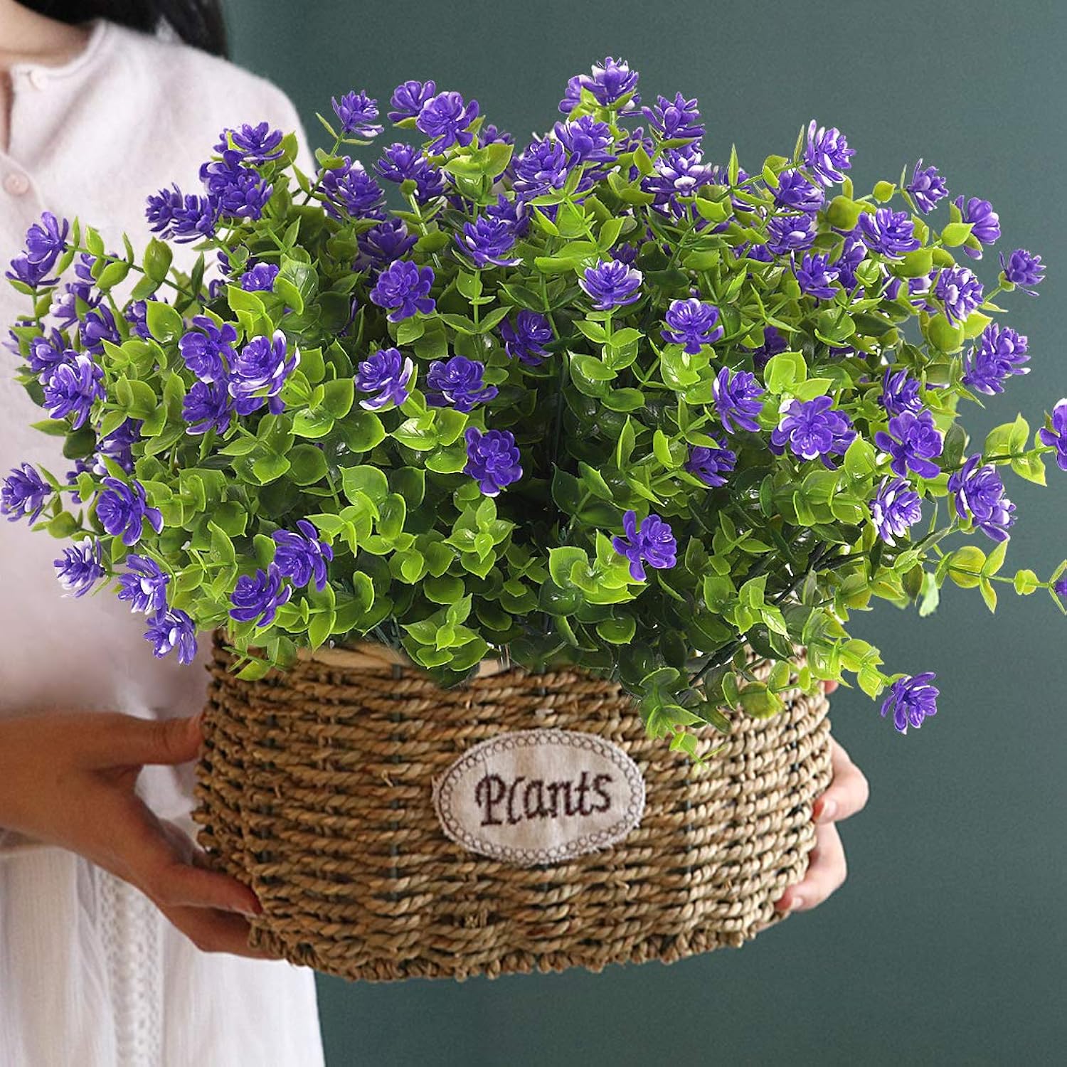 Artificial Flowers Outdoor Plastic 8 Branches Faux Plastic Corn-Flower Greenery Shrubs Plants Indoor Outside Hanging Planter Kitchen Home Wedding Office Garden Decor (Purple)