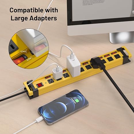 Heavy Duty Metal Surge Protector Power Strip 10 Outlets Individual Switches 9FT Extension Cord 3300J