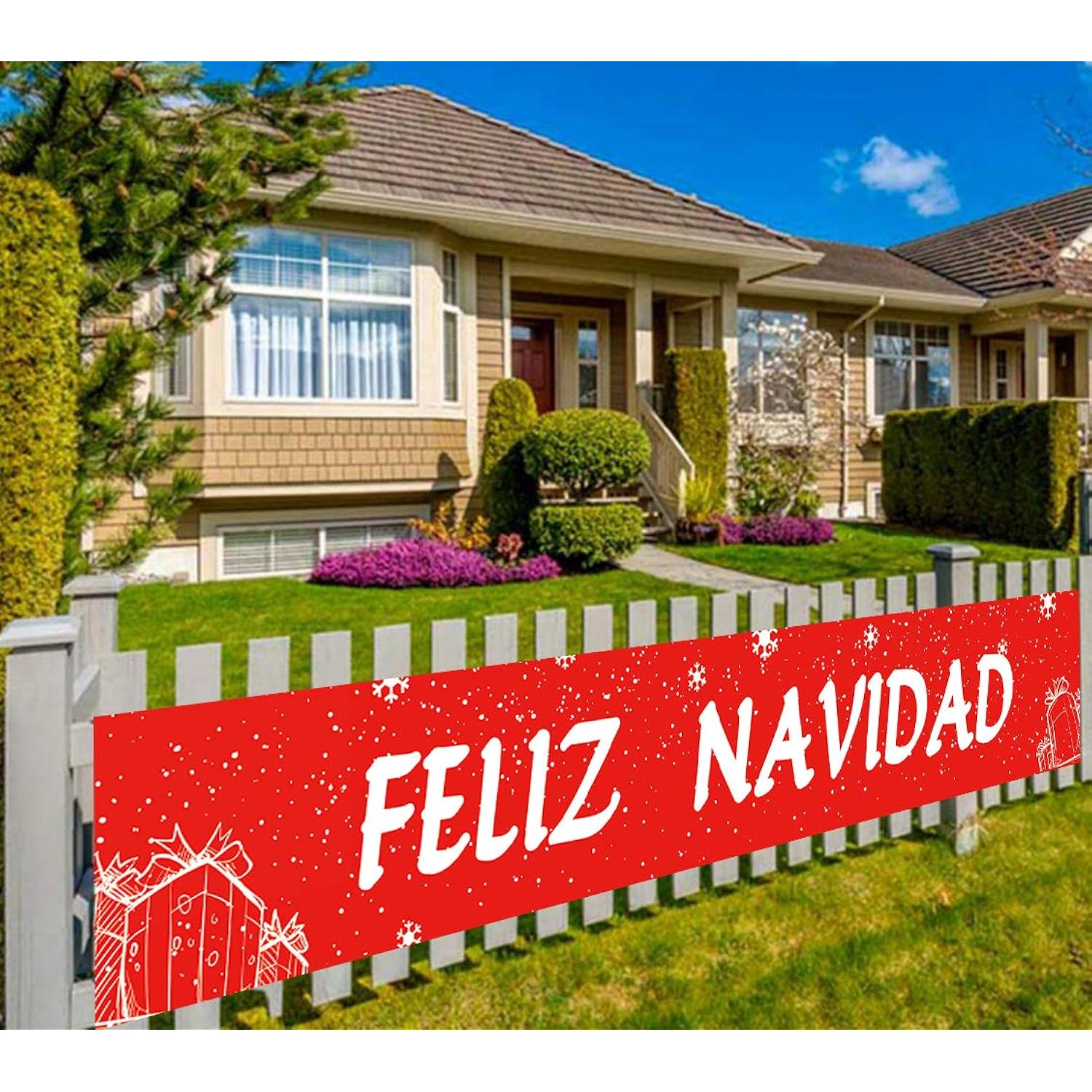Large Feliz Navidad Banner, Spanish Merry Christmas Banner, Holiday And Christmas Party Supplies Decorations, Indoor Outdoor (9.8 X 1.5 Feet)