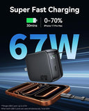67W Retractable USB C Fast Charger with Built In Cable Dual Port GaN Wall Charger