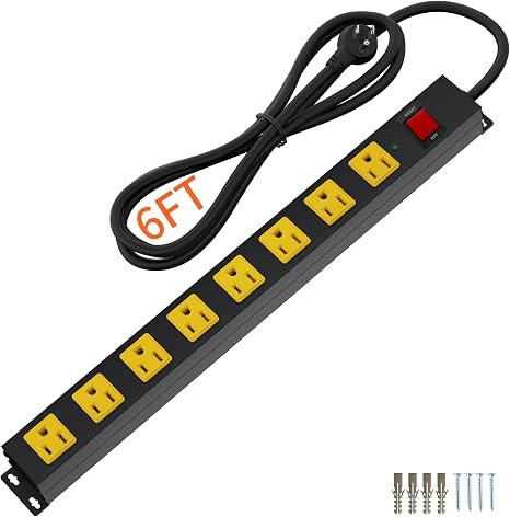 Heavy Duty Metal Surge Protector Power Strip 8 Outlets 2100J 6FT Extension Cord Wall Mount Black