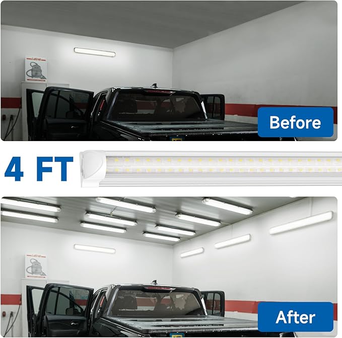 4 Pack 4FT LED Shop Lights 40W 5000LM 5000K Linkable T8 Integrated Fixtures for Garage Workshop