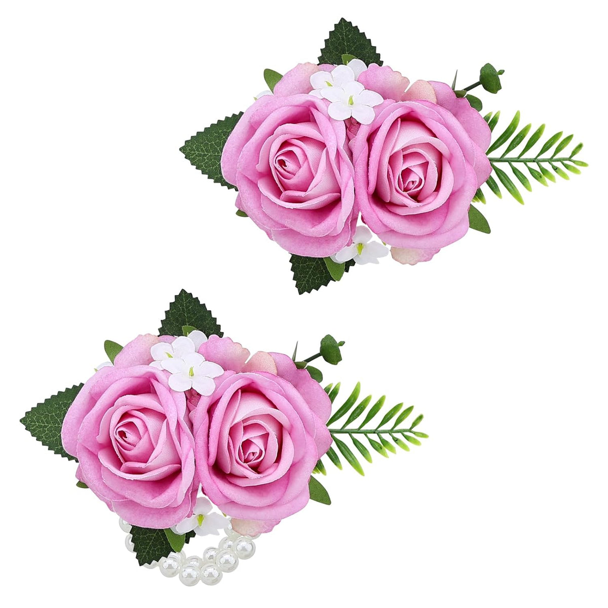 2Pcs Pink Rose Wrist Corsage Wristlet Band And Men Boutonniere Set, For Wedding Anniversary Ceremony Artificial Flowers Accessories Prom Party Suit Decorations